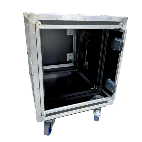 12RU Anti-Vibration 19" Rack Mount Case - one slide-away door open