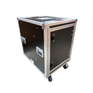 14RU Ovation Anti-Vibration Rack Mount Case closed, showing slide-away doors and Penn Elcom hardware