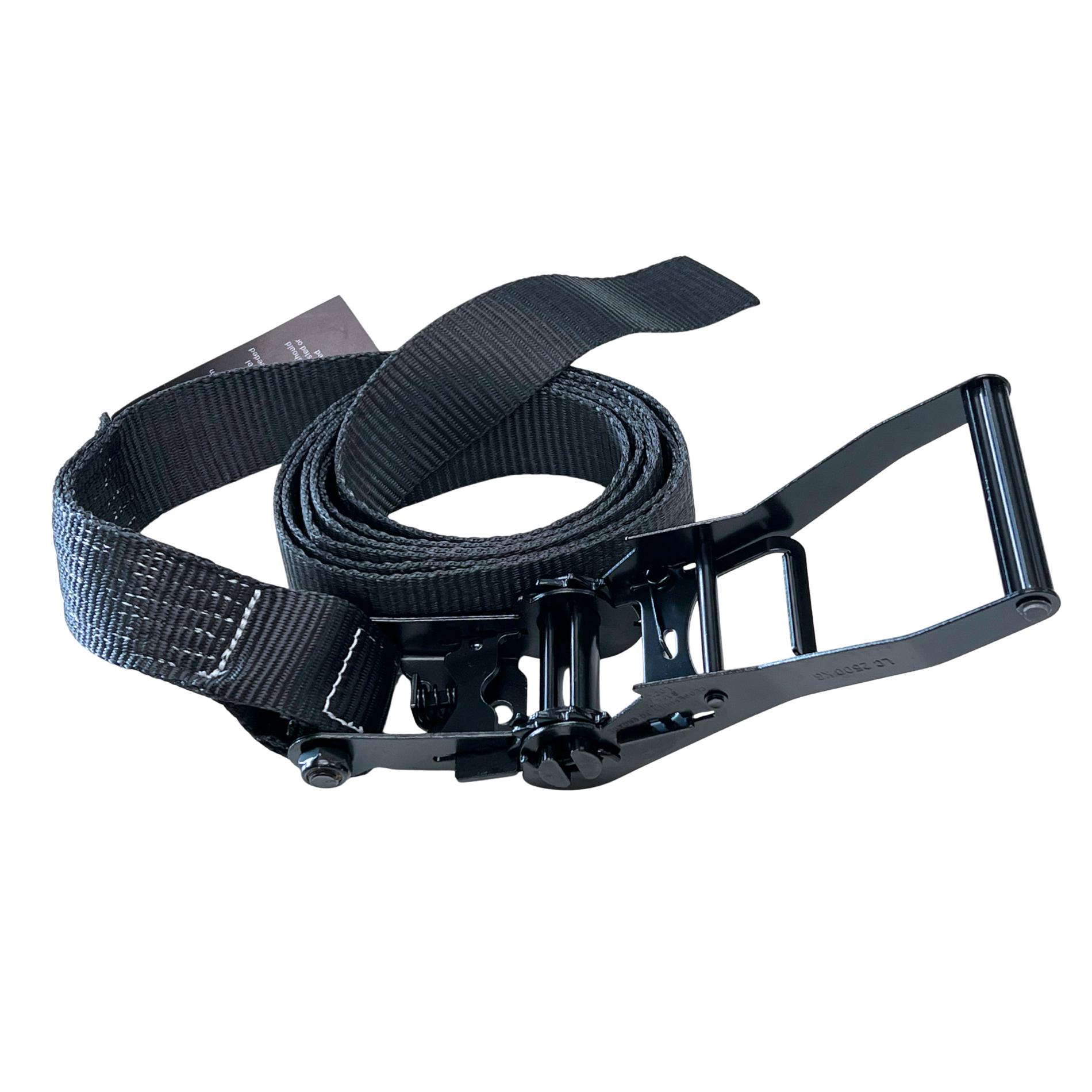 Open Black endless ratchet strap for heavy-duty rigging and load restraint