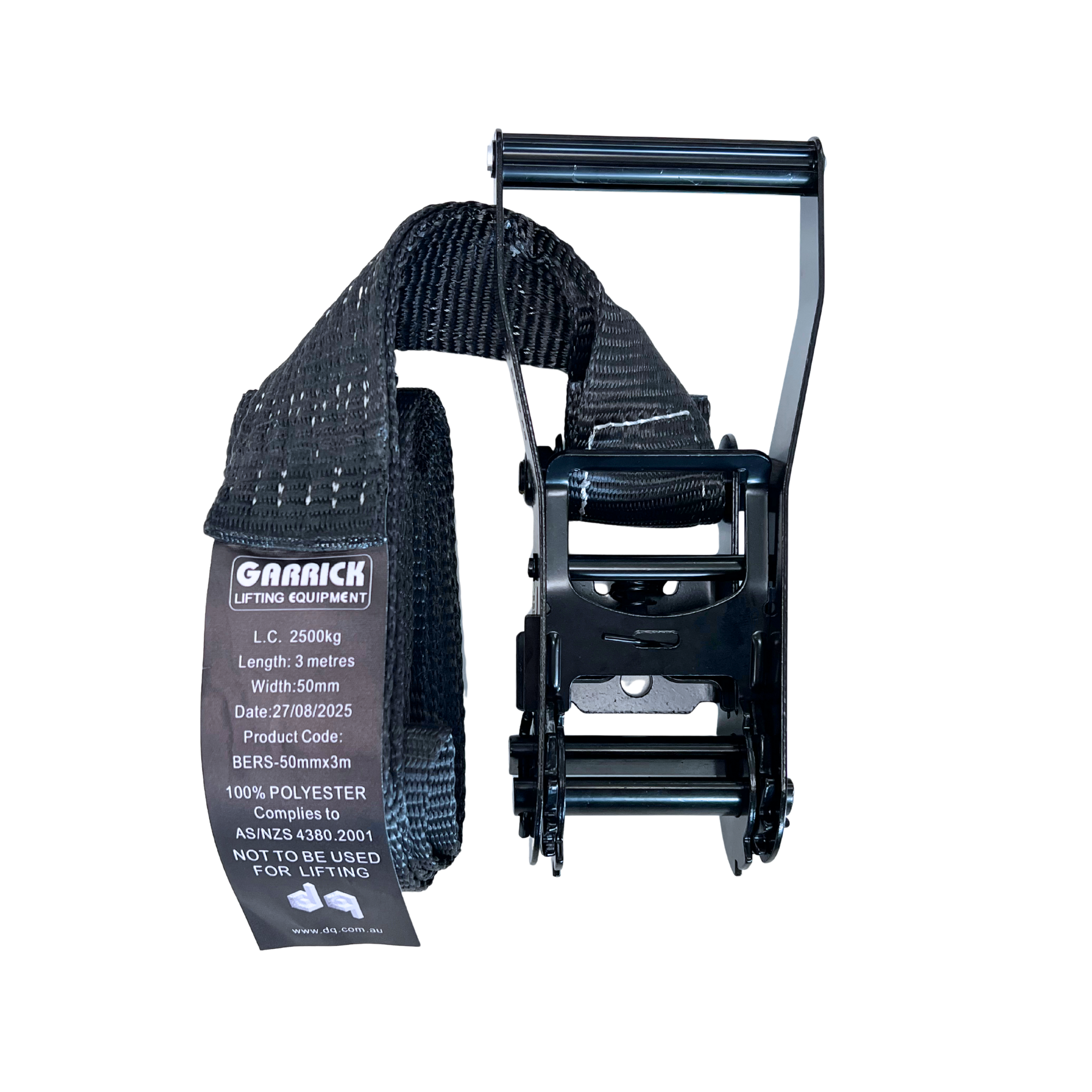 Black endless ratchet strap for heavy-duty rigging and load restraint