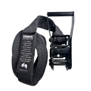 6m x 50mm Black Endless Ratchet Strap with 2,500kg L.C. Made from 100% polyester and compliant with AS/NZS 4380:2001 for safe, reliable load restraint.