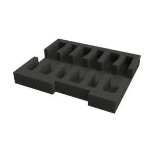 Ovation CNC foam insert holding 6 Sennheiser wireless handheld microphones inside ES-AC-RD2UB-LR case