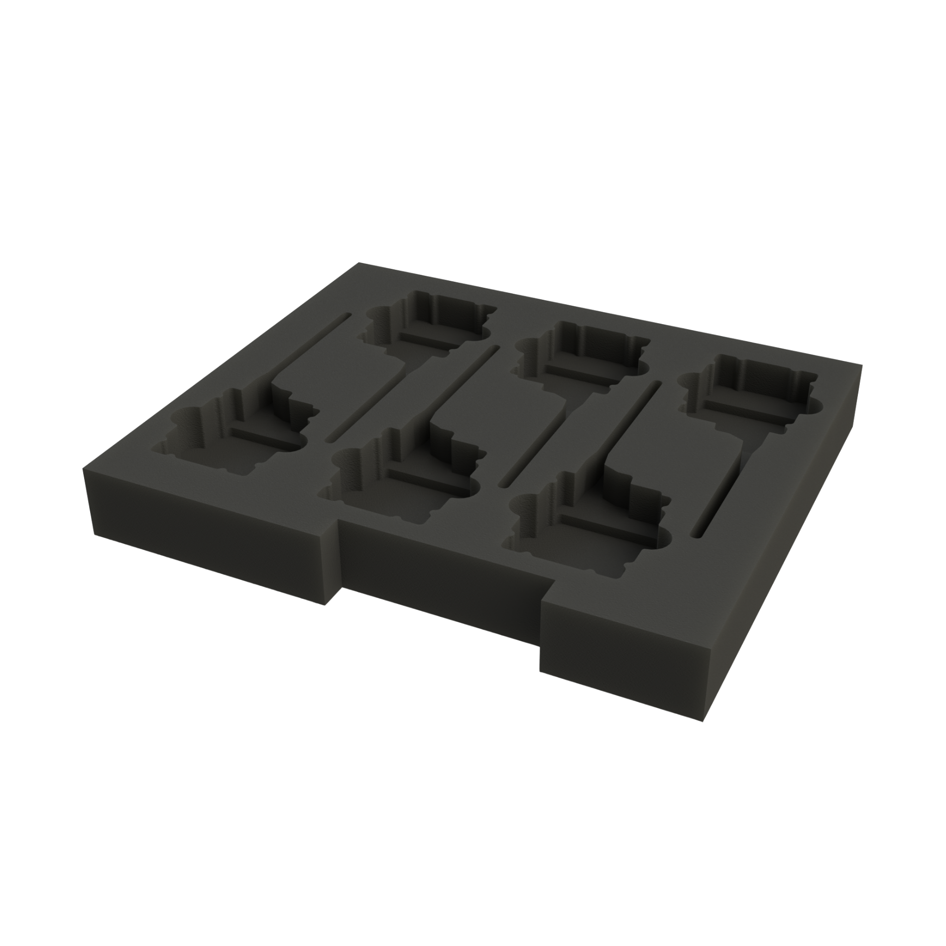 Ovation CNC foam insert holding 6 Shure wireless beltpacks inside ES-AC-RD2UB-LR case