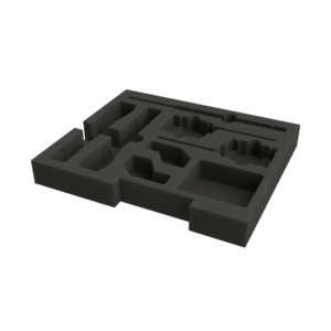 Ovation CNC foam insert holding Shure wireless microphones, beltpacks, mic clips, and UA8 antennas in ES-AC-RD2UB-LR case