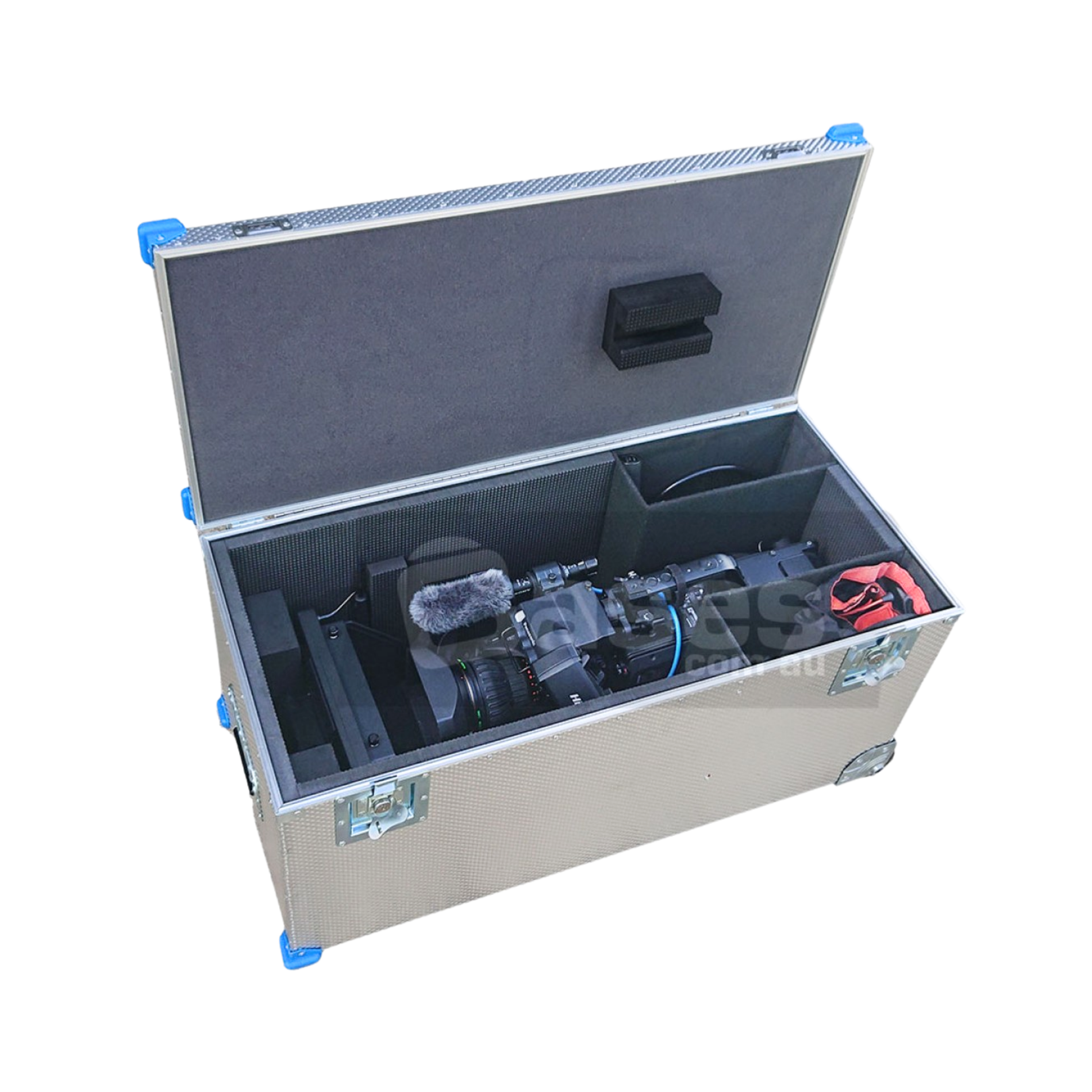 Samuelson Made-to-Order Large Video Case with custom compartments for cameras, lenses, batteries, and accessories