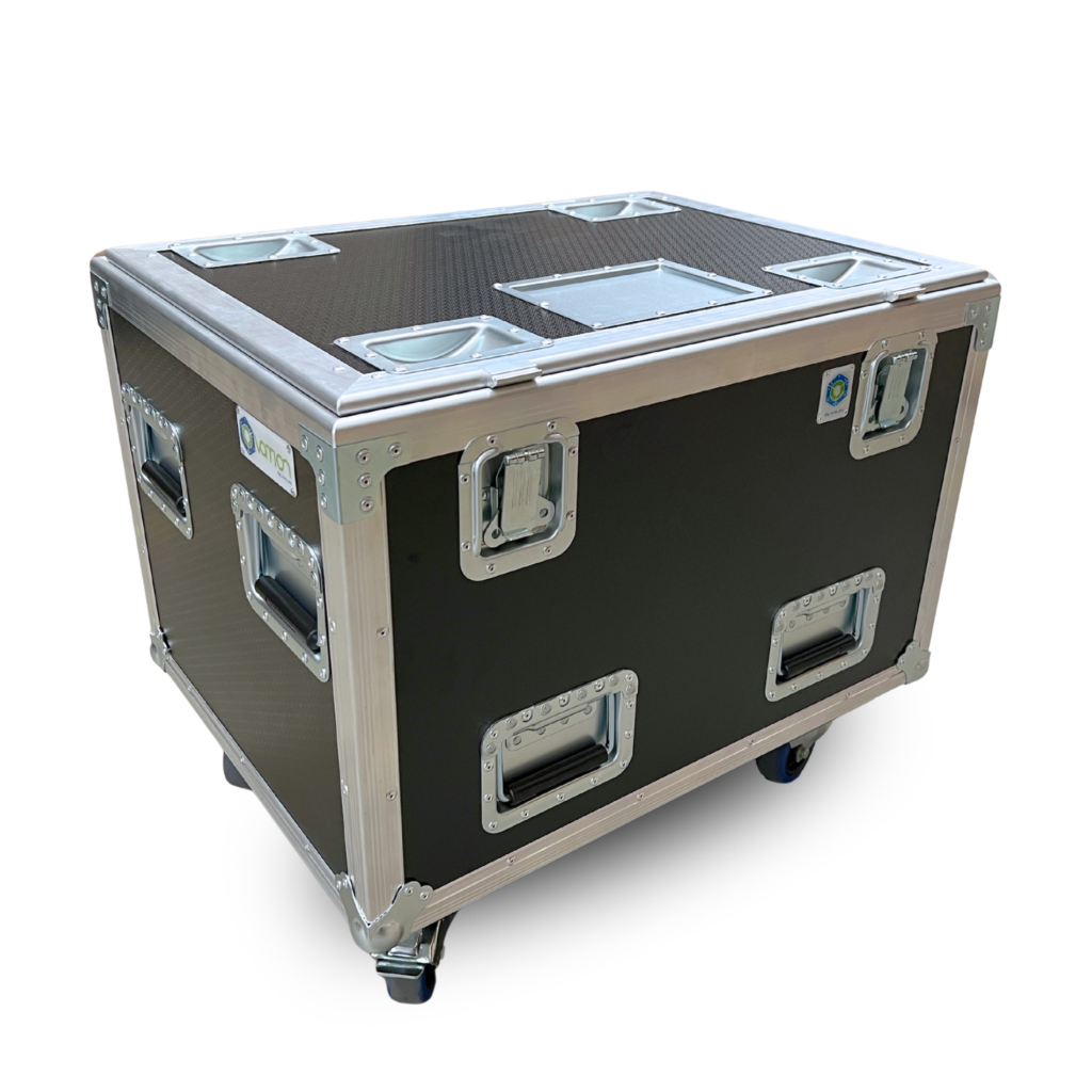 Closed Chain Hoist Case 800mmW x 600mmD x 660mmH OD made from 18mm black hex plywood with Penn Elcom hardware for heavy-duty touring and production storage.