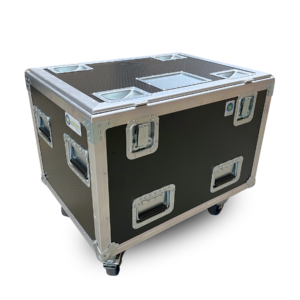 Closed Chain Hoist Case 800mmW x 600mmD x 660mmH OD made from 18mm black hex plywood with Penn Elcom hardware for heavy-duty touring and production storage.