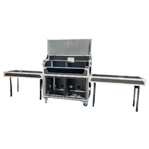 Ovation dual screen video production suite touring case with dual 10RU anti-vibration racks for broadcast and live production workflows.