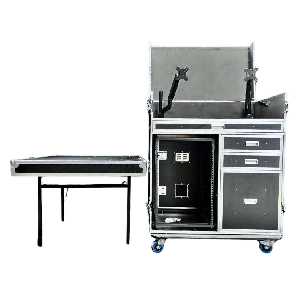 Rf Racks Touring Work Station Rack Touring Case Two Monitor Arms & Anti Vibration