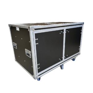 Ovation Dual 14RU anti-vibration 19 inch rack mount road case with slide-away doors closed