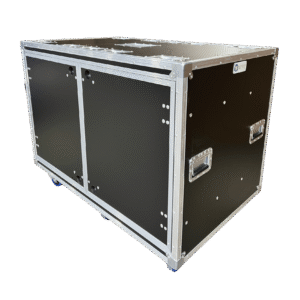 Ovation Dual 16RU anti-vibration 19 inch rack mount road case with slide-away doors and castors