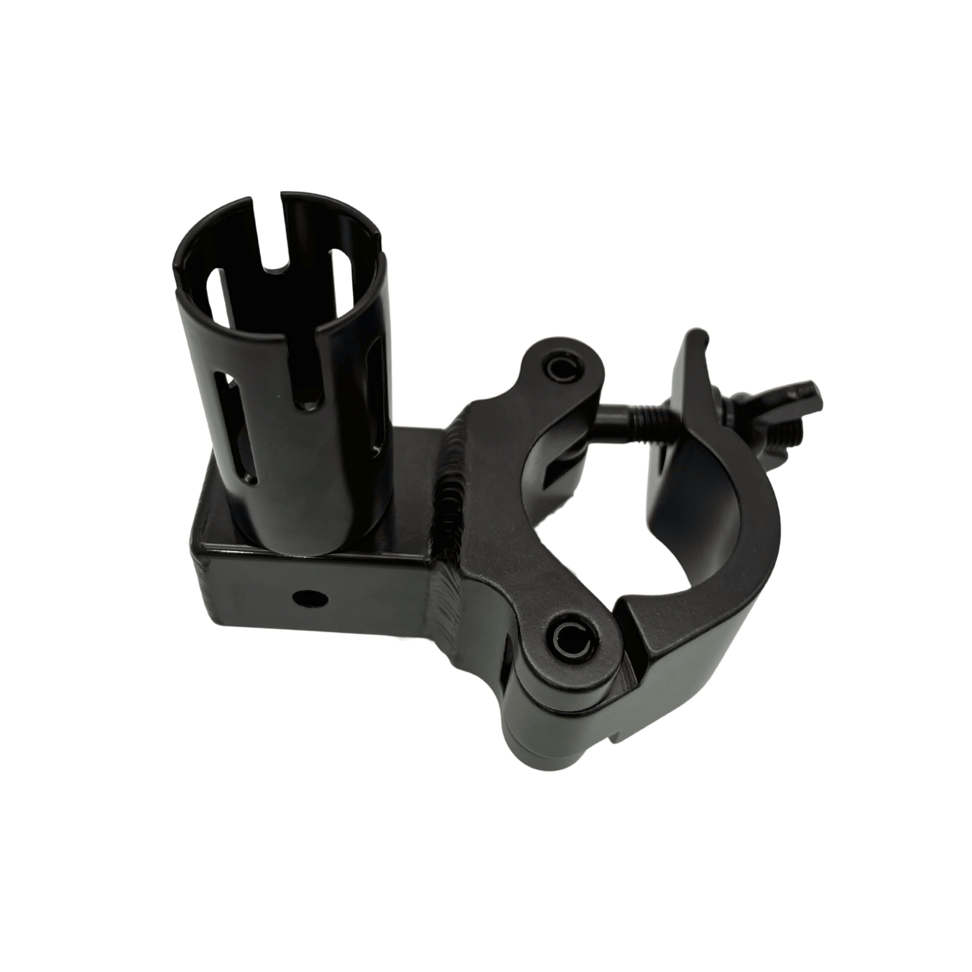 Black truss to Curtain Call adaptor with half coupler and cross bar receiver