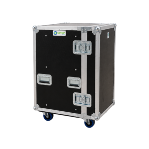 Ovation Medium Sleeve Stacking Case OV-RM-STACK-M, black 12mm Hex Ply road case with aluminium edging and castors, up to 12RU capacity.